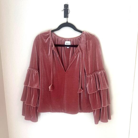 Misa Los Angeles Tops - MISA Los Angeles velvet Harlow top size S, boho, romantic, feminine, blush pink